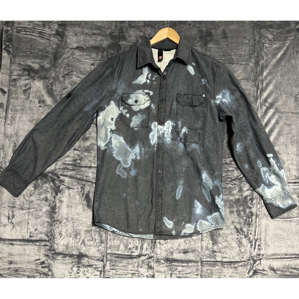 Element Men's Large Button Front Shirt Long Sleeve Bleached Grunge Gothic Boho